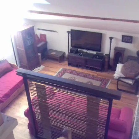 Appartement en loft 50m2 dans maison avec chambre en mezzanine et canapes lits dans salon-3