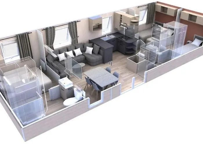 Mobile home 3 chambres 2 salles de bains dans camping 4 étoiles aux charmettes MH k168