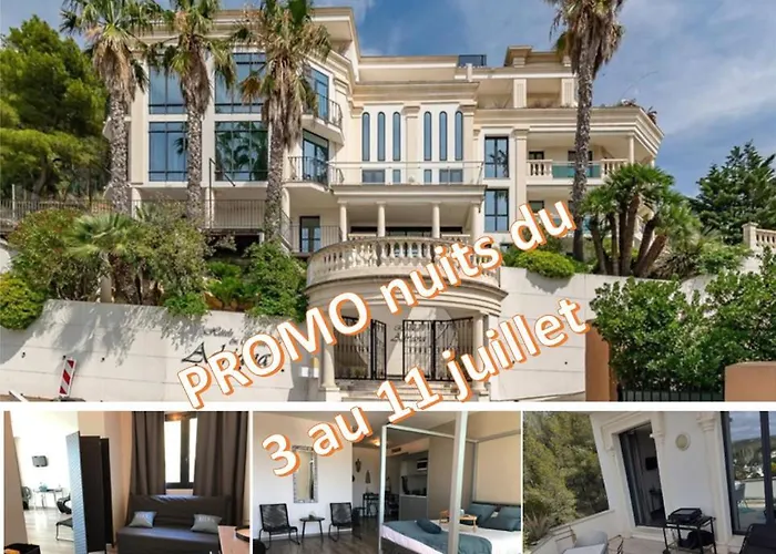grand studio terrasse de standing, pleine vue village et proche mer