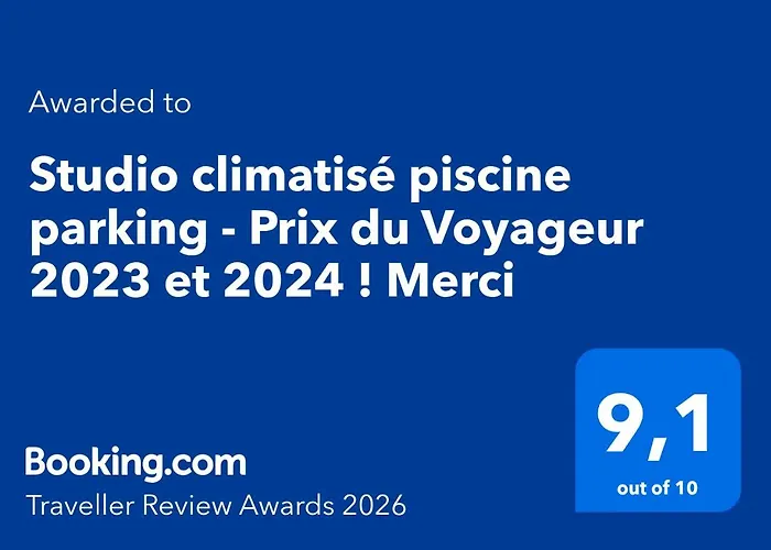 Studio climatisé piscine parking - Prix du Voyageur 2023 et 2024 ! Merci